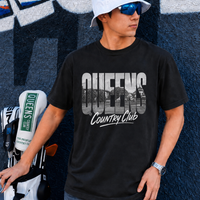 Queens Muni Vista Tee — Black & White — product view | Queens Country Club