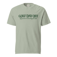 Golf Day Off Tee featuring green vintage inspired Queens Country Club graphic on a garment-dyed heavyweight t-shirt.