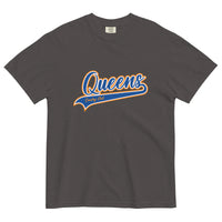 Graphite Queens Country Club T-shirt featuring vintage Queens script logo on the chest