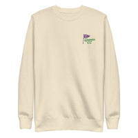 Queens Country Club sweatshirt with front left chest flag logo and large back graphic reading “Queens Country Club – The City’s Country Club
