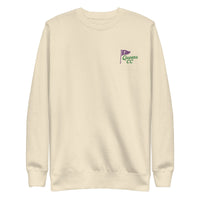 Queens Country Club sweatshirt with front left chest flag logo and large back graphic reading “Queens Country Club – The City’s Country Club