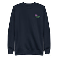 Queens Country Club sweatshirt with front left chest flag logo and large back graphic reading “Queens Country Club – The City’s Country Club