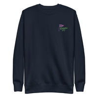 Queens Country Club sweatshirt with front left chest flag logo and large back graphic reading “Queens Country Club – The City’s Country Club