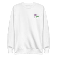 Queens Country Club sweatshirt with front left chest flag logo and large back graphic reading “Queens Country Club – The City’s Country Club
