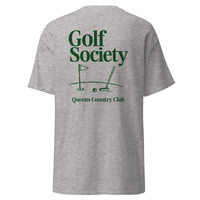 Queens Country Club Golf Society graphic tee with golf flag and putter design NYC golf culture shirt