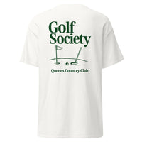 Queens Country Club Golf Society graphic tee with golf flag and putter design NYC golf culture shirt