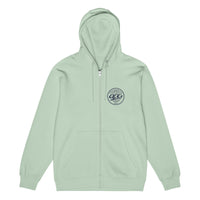 Queens Country Club “QCG Globe” Premium Full-Zip Hoodie –Seafoam front