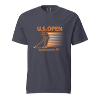U.S. Open golf T-shirt featuring a retro golfer graphic and Southampton, NY typography inspired by Shinnecock Hills Golf Club and New York golf culture.