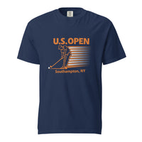 U.S. Open golf T-shirt featuring a retro golfer graphic and Southampton, NY typography inspired by Shinnecock Hills Golf Club and New York golf culture.