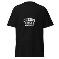Queens Collegiate Golf Tee by Queens Country Club featuring varsity Queens Golf New York graphic inspired by NYC public golf culture.