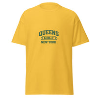 Queens Collegiate Golf Tee by Queens Country Club featuring varsity Queens Golf New York graphic inspired by NYC public golf culture.