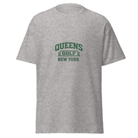 Queens Collegiate Golf Tee by Queens Country Club featuring varsity Queens Golf New York graphic inspired by NYC public golf culture.