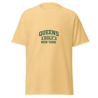 Queens Collegiate Golf Tee by Queens Country Club featuring varsity Queens Golf New York graphic inspired by NYC public golf culture.