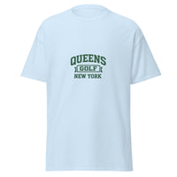 Queens Collegiate Golf Tee by Queens Country Club featuring varsity Queens Golf New York graphic inspired by NYC public golf culture.