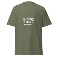 Queens Collegiate Golf Tee by Queens Country Club featuring varsity Queens Golf New York graphic inspired by NYC public golf culture.