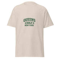 Queens Collegiate Golf Tee by Queens Country Club featuring varsity Queens Golf New York graphic inspired by NYC public golf culture.