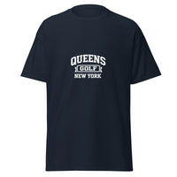 Queens Collegiate Golf Tee by Queens Country Club featuring varsity Queens Golf New York graphic inspired by NYC public golf culture.