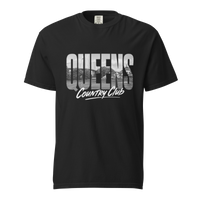 Black Queens Muni Vista Tee with a monochrome Queens municipal-golf graphic, front view | Queens Country Club