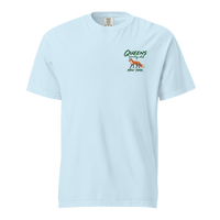 QCC Fairway Fox Tee in Chambray, front view: orange fox below green Queens Country Club lettering, with New York beneath, on the left chest.