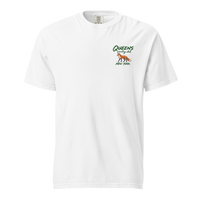 QCC Fairway Fox Tee in White, front view: orange fox below green Queens Country Club lettering, with New York beneath, on the left chest.