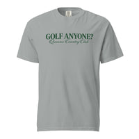 Queens Country Club Golf Anyone? Tee with green print in Granite, front view