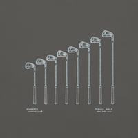 QCC Iron Lineup Tee in Pepper, back view showing sketched iron and wedge lineup.