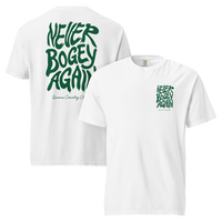 Never Bogey Again Green Print in White – back view, Queens golf product by Queens Country Club