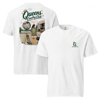 White Queens Summer Country Club Tee featuring the seasonal QCC golf graphic, front-and-back product mockup