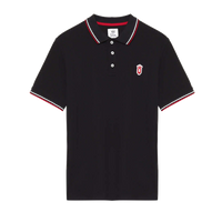 Black polo shirt with red QCC crest and striped collar and sleeves Lifestyle Polo T Shirts | Queens Country Club