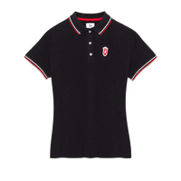 Women's Black polo shirt with red and white QCC crest patch and contrast tipped colla | Queens Country Club