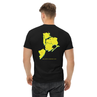 Queens Country Club T-shirt featuring minimalist front text 'Queens Country Club New York' and bold back graphic of NYC borough map with golf flags.…