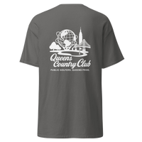 Gray t-shirt with 'Queens Country Club' logo on the back Queens Unisphere Golf Tee