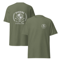 Green t-shirt with 'Queens Country Club' logo on front and back Queens Unisphere Golf Ball Tee