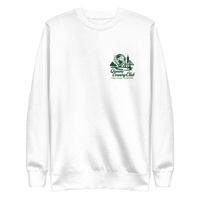 White sweatshirt with green and black logo Queens Unisphere Golf Sweatshirt | Queens Country Club