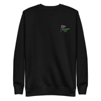 Queens Country Club sweatshirt with front left chest flag logo and large back graphic reading “Queens Country Club – The City’s Country Club