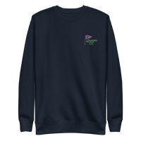 Queens Country Club sweatshirt with front left chest flag logo and large back graphic reading “Queens Country Club – The City’s Country Club
