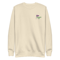 Queens Country Club sweatshirt with front left chest flag logo and large back graphic reading “Queens Country Club – The City’s Country Club