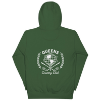 Queens Unisphere Golf Ball Tee Hoodie Forest Green Back | Queens Country Club