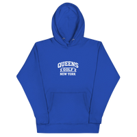 Queens Country Club Collegiate golf hoodie in Royal with varsity QUEENS GOLF NEW YORK graphic