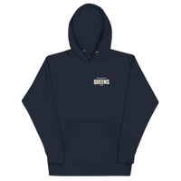 Queens Country Club Golf Society hoodie in Navy Blazer, front view with Play Golf in Queens NYC chest print