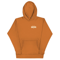 Queens Country Club Golf Society hoodie in Adobe, front view with Play Golf in Queens NYC chest print