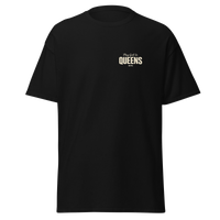 Queens Country Club Golf Society tee in Black, front view with Play Golf in Queens NYC chest print