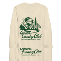 Queens Unisphere Golf Sweatshirt - light colors in Bone — back view | Queens Country Club