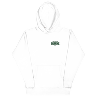 Queens Country Club Golf Society hoodie in White, front view with Play Golf in Queens NYC chest print