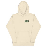 Queens Country Club Golf Society hoodie in Bone, front view with Play Golf in Queens NYC chest print