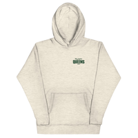 Queens Country Club Golf Society hoodie in Oatmeal Heather, front view with Play Golf in Queens NYC chest print