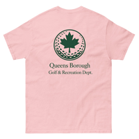Queens Golf Dept. Tee - Green in Light Pink — back view | Queens Country Club
