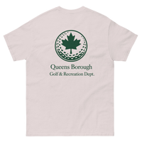 Queens Golf Dept. Tee - Green in Grey — back view | Queens Country Club