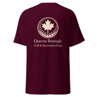 Queens Golf Dept. Tee in Maroon — back view | Queens Country Club