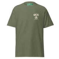 Queens Golf Dept. Tee in Military Green — front view | Queens Country Club